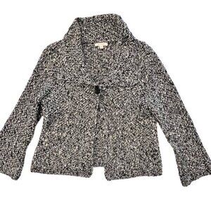 JM Collection Womens Cardigan Black White One Button‎ Chunky Sweater Size XL EUC